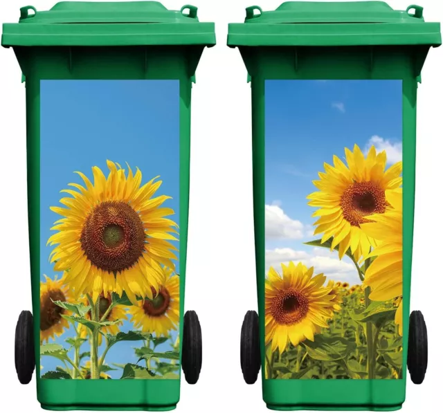 2 Sheets Wheelie Bin Stickers Flowers Self-Adhesive Dustbin Sticker Decorative