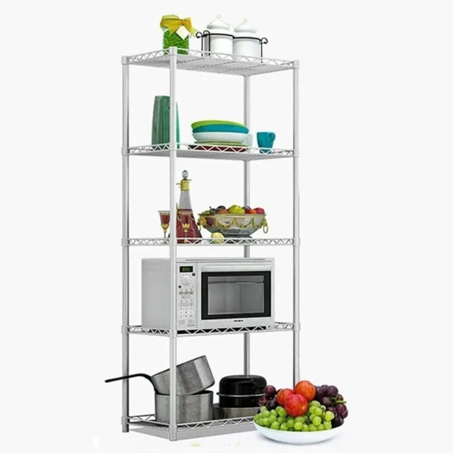 5 Tier Metal STORAGE Rack/Shelving Wire Silver Shelf Kitchen/Office/Garage UNIT