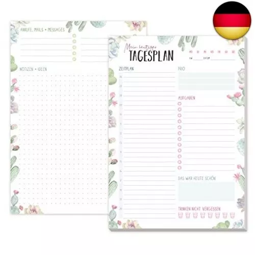 A5 Tagesplaner Block [Kakteen] 50 Blatt | Daily Planner mit TO-DO-Liste,