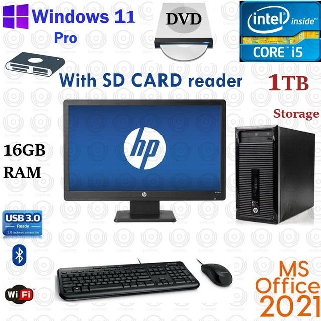 WINDOWS 11 HP i5 16GB RAM 1TB 20" LCD WiFi Desktop Computer PC SD Card