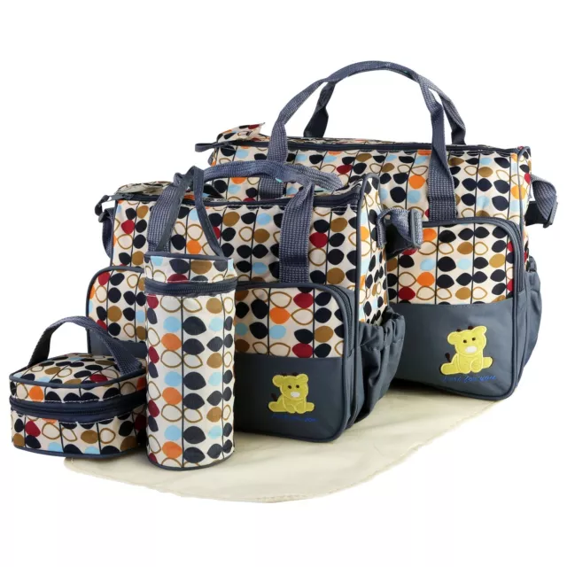5pcs Baby Changing Diaper Nappy Bag Bottle Mat Travel Mommy Handbag Shoulder Bag