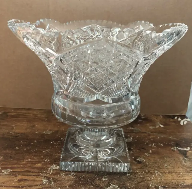 Gorgeous CUT GLASS Footed Urn Centerpiece Bowl ABG AMERICAN BRILLIANT