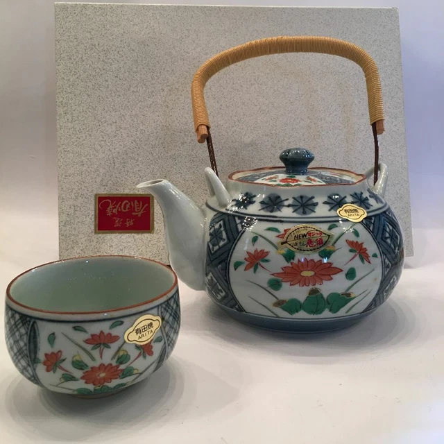 VINTAGE ARITA JAPANESE Imari Porcelain Tea Set Lotus Blossom Pot and