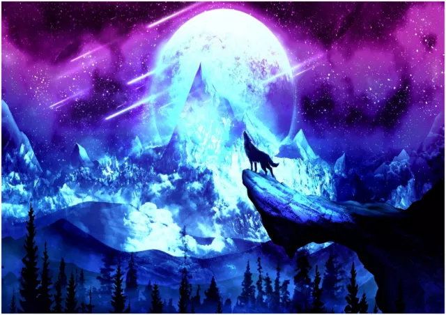Fantasy Wolf Moon Animals Wild Nature Large Art Framed Canvas Picture 20x30"