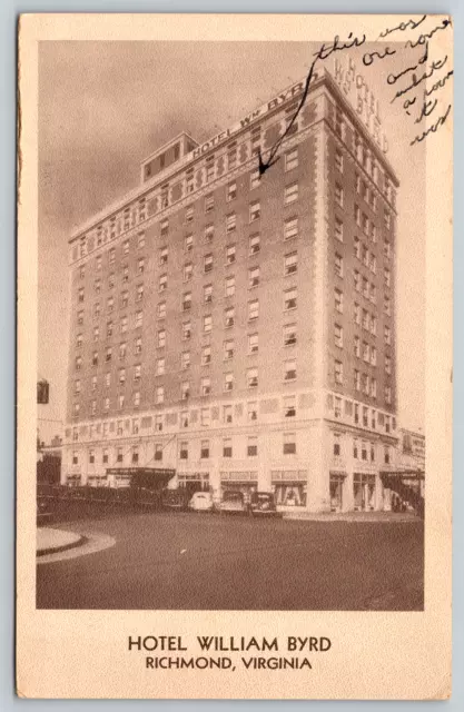 William Hotel Byrd Virginia AR Richmond Street Car c1930s White Border Postcard