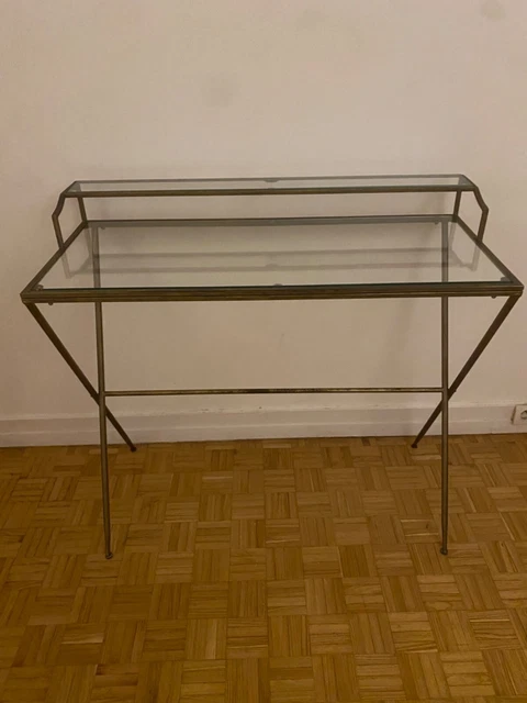 Table Bureau En Verre Doré - Design Aérien - 95x41x78 Cm (occasion)