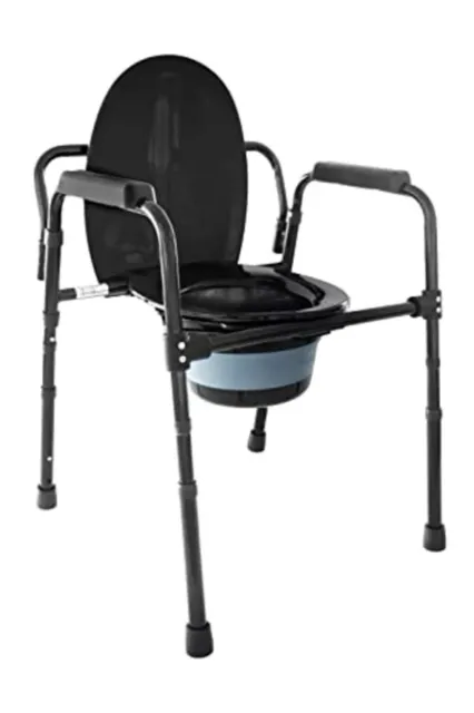 Commode Toilet Chair for Bedroom, Bedside Commodes with Bucket (Black)
