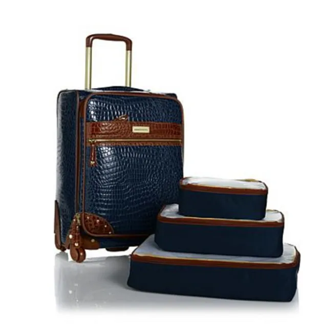 Samantha Brown Luggage  Croco Embossed 21" Upright Spinner  & Packing Cubes Navy