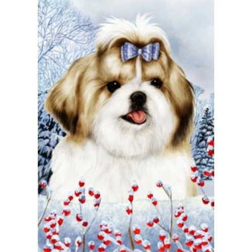 Winter House Flag - Tan and White Shih Tzu 15229