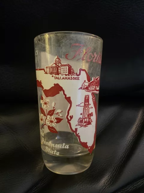 Vintage Souvenir Glass Florida Bright Red and White Old Folks At Home