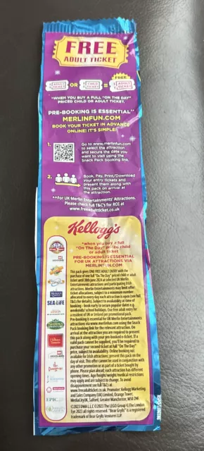 Kellogg’s Snack Pack 241 Ticket Alton Towers, Thorpe Park, Sealife, Legoland
