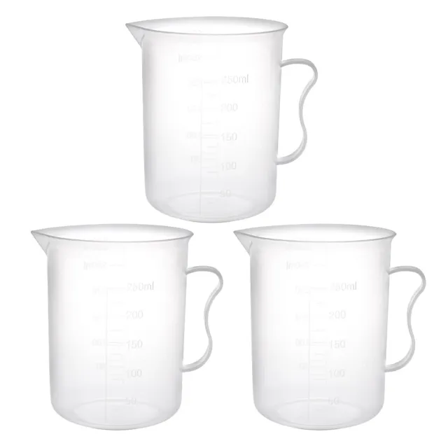 3 piezas de laboratorio transparente blanco PP 250 ml vaso medidor con vaso