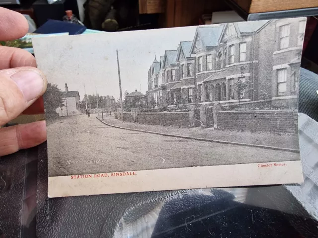 Station Road, Ainsdale, Southport. Vintage Gedruckte Postkarte.