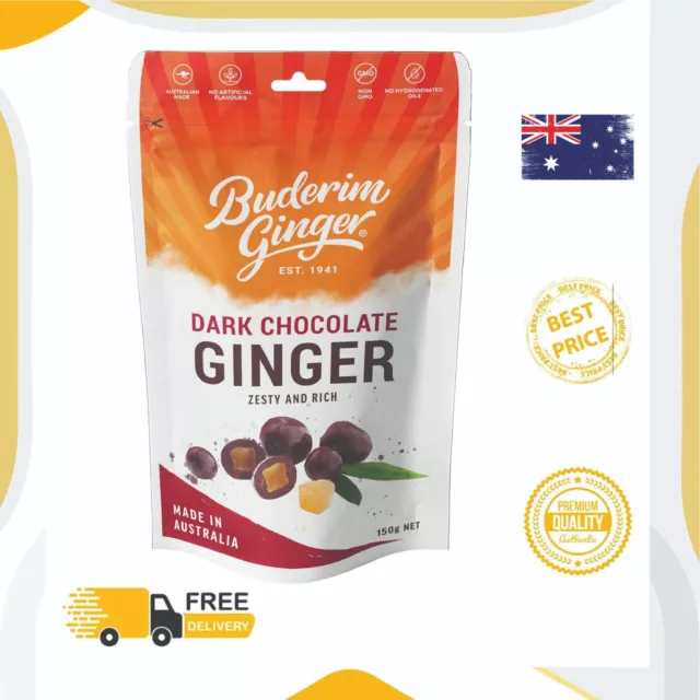 Buderim Ginger Dark Chocolate Ginger – 150G Pack, Dark Chocolate over Fine Ginge