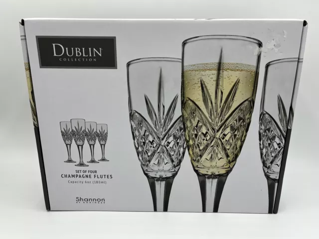 NIB Godinger Dublin Crystal Champagne Flutes - Set of 4