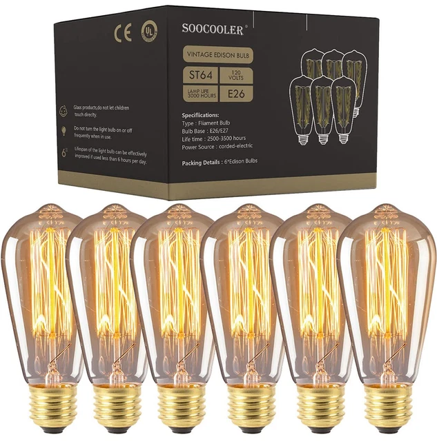Edison Light Bulbs 25W - Thomas Edison Light Bulb Style - Incandescent Clear ...