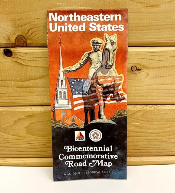 1976 Vintage Bicentennial Commemorative Road Map Citgo Oil Gas New England NOS