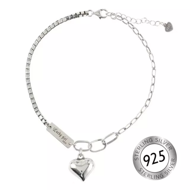 Damen Armband Lucky Girl 925 Sterling Silber Herz Geschenk Schmuck D49 Charm