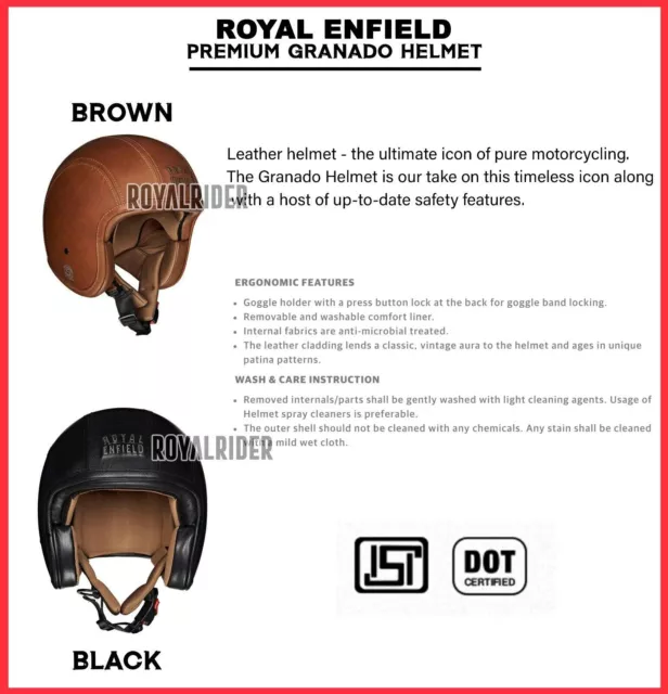 Se adapta al casco de cuero Royal Enfield Granado Premium - NEGRO/MARRÓN