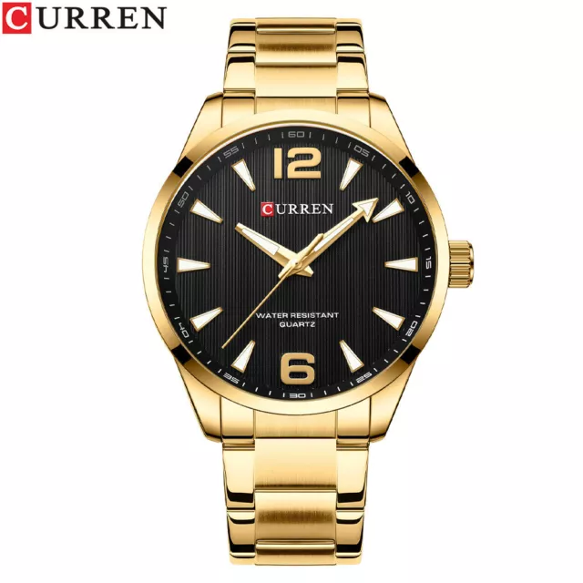 CURREN Men Quartz Watch Gold Steel Strap Wristwatch Big Dial Male Sport Watch