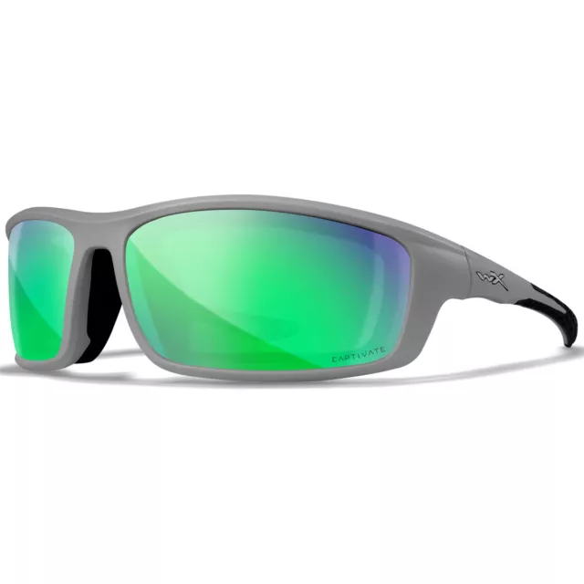 Wiley X WX Grid Glasses Captivate Polarized Green Mirror Lenses Matte Grey Frame