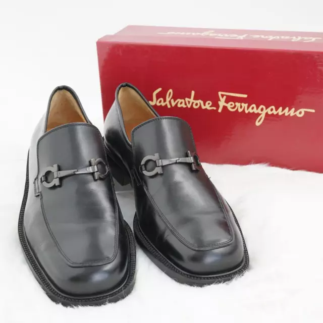 SALVATORE FERRAGAMO GANCINI Bit Loafers Leather Shoes Black Men's 6 ...