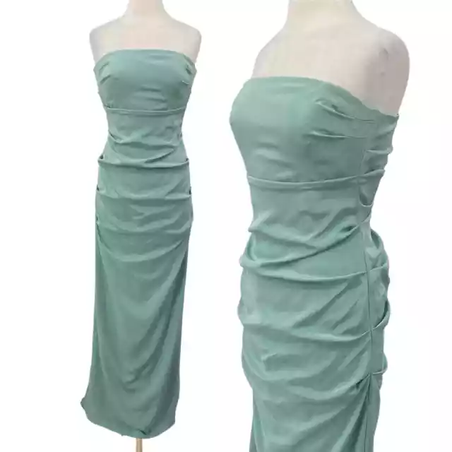 Nicole Miller Collection Silk Gown Strapless Maxi Dress Draped Seafoam NEW XS