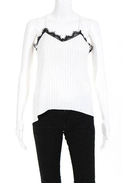 Sen Womens Lace Trim Striped Camisole Black White Size Extra Small