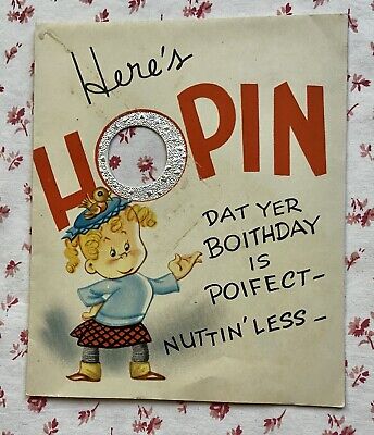 Vintage 1940s UNUSED Birthday Little Girl Anthropomorphic Globe Greeting Card