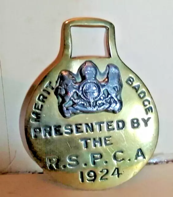 Antique Very Rare Brass Merit Badge Rspca 1924, Very Good Used Condition