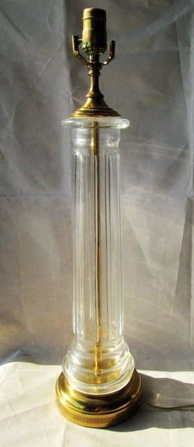 30½" MCM Peill & Putzler Sculpted 24% Lead Crystal Solid Brass Column Table Lamp