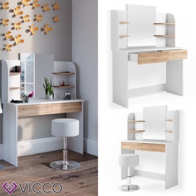 LU Vicco Table de maquillage Charlotte commode de coiffeuse miroir LED noir 