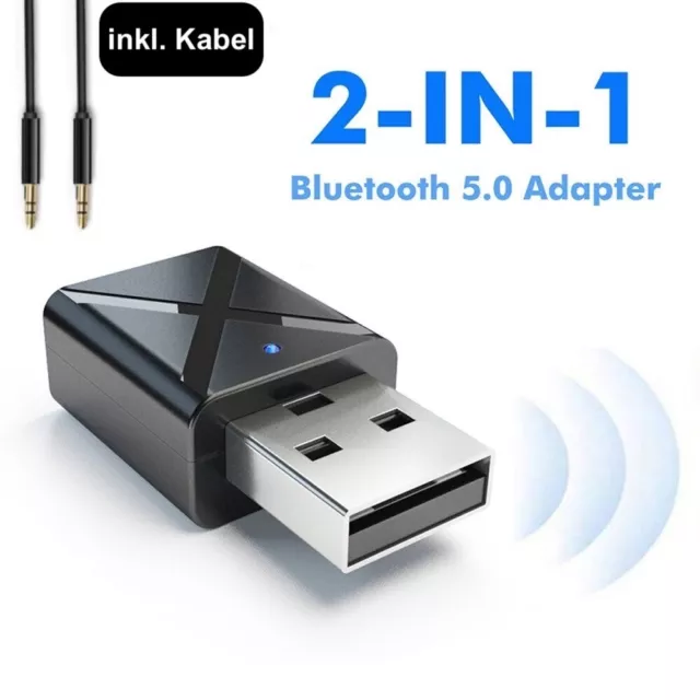 2-in-1 Bluetooth Adapter Transmitter Empfänger Musik TV PC Audio Sender 3.5mm