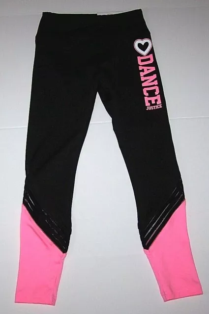 Justice Dance Dancer Logo Leggings Pants Tight Fit Heart Black Pink New Nwt Girl