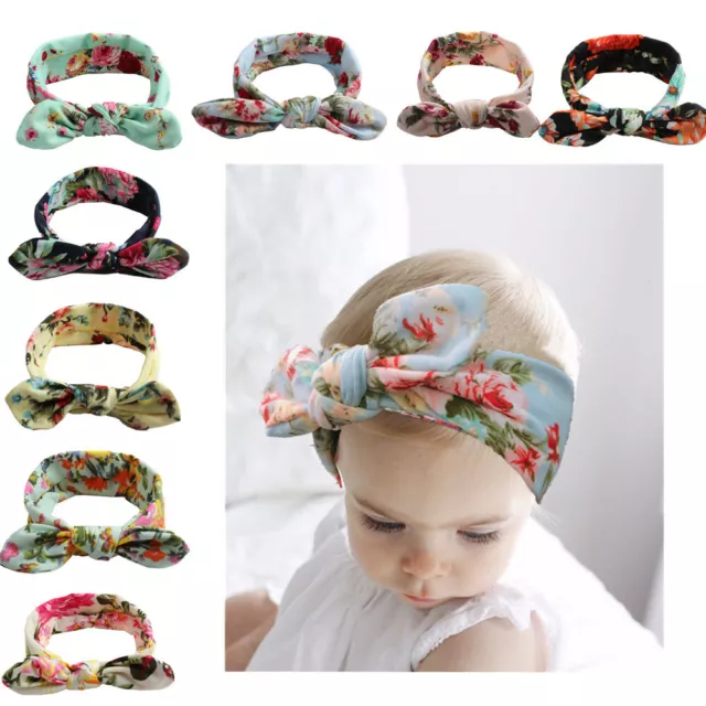 Baby Floral Headband Knot Bunny Ears Rabbit Hair Bow Head Band Wrap Ribbon Girls