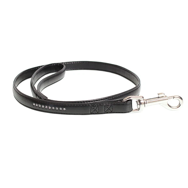 Duvo+ Hundeleine Crystal Chic Kunstleder schwarz, diverse Größen, NEU