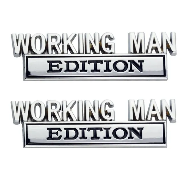 2Pc WORKING MAN EDITION Emblem 3D Metal Car Truck Badge Logo Chrome Black