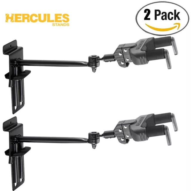 2-PACK Hercules GSP50SB Auto Grip Guitar Hanger, Slat Wall Mount w/ Swivel Yoke