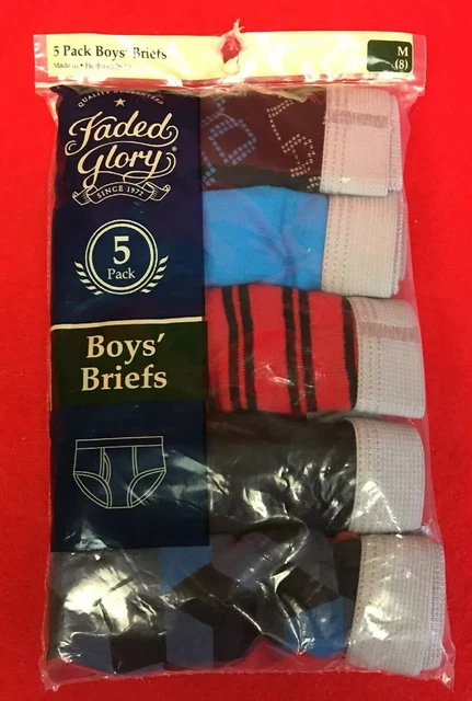 Faded Glory Boy's M (8) Multi-Color Cotton Briefs Package of 5 Faded Glory Boy's M (8) Multi-Color Cotton Briefs Package of 5