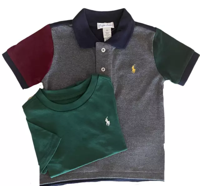 Polo T-shirt neonati Ex ralph Lauren color block verde girocollo età 18 m