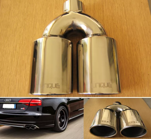 Chrome Steel Twin Exhaust Tip 49mm Double Tail Pipe Sports Trim S8 Style