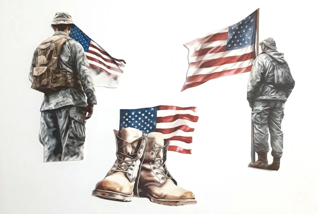 3D UPick Soldado Patriótico Bandera Americana Botas Libro de recortes Tarjeta Embellecimiento 3631