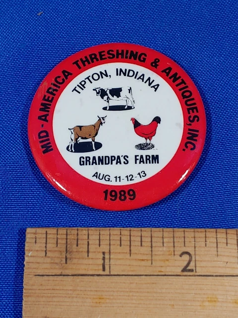 1989 Mid America Threshing & Antiques Tipton, Indiana Pinback Button VTG Tractor
