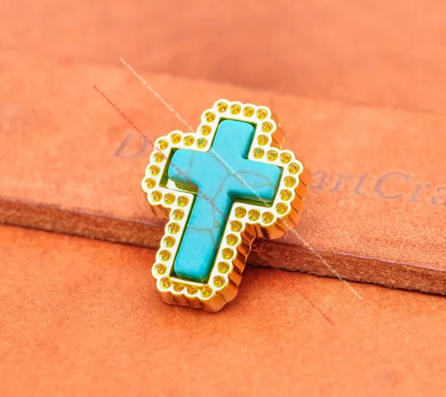 10X Oro Natural Turquesa Cruz Cristiana Hágalo usted mismo Cinturón de Cuero Artesanal Conchos 3