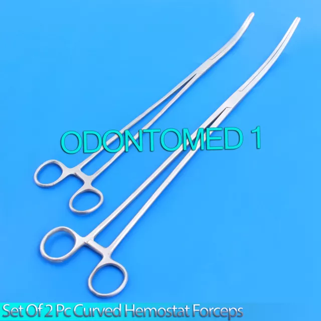 New 2pc Set 14" + 16" Curved Hemostat Forceps Locking Clamps Stainless Steel 2