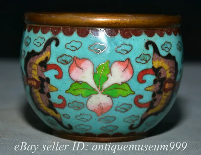 3.6" Old Chinese Bronze Enamel Cloisonne Dynasty Palace Flower Bat Jar Pot