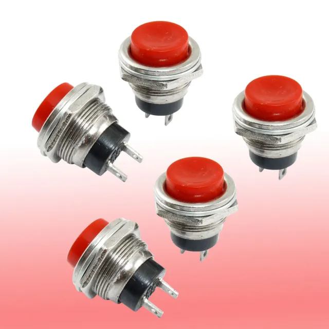 5 Pcs SPST Red Round Momentary Push Button Switch 3A 125V 1.5A 250VAC