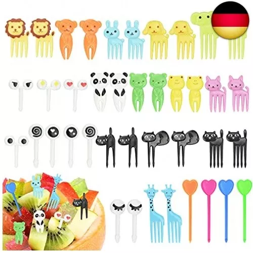 SPEACOUR 40 Stück Obstgabeln Mini Tiere Zahnstocher Sticks Bento Food Picks