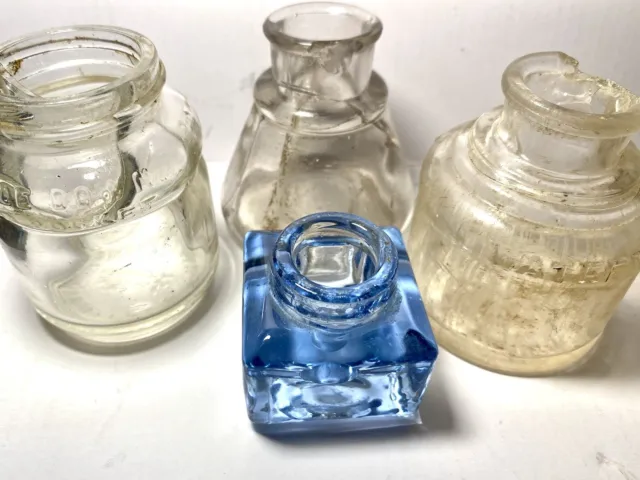 Antique Glass Ink Well Bottles Reservoir Carters Sheaffer Waterman’s Cobalt 4