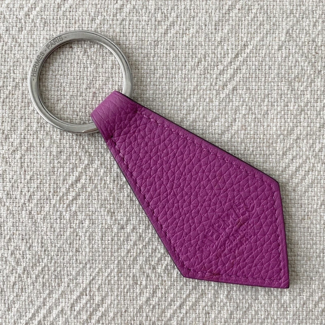 HERMES Tab Key Ring Chain Charm Leather Pink Purple